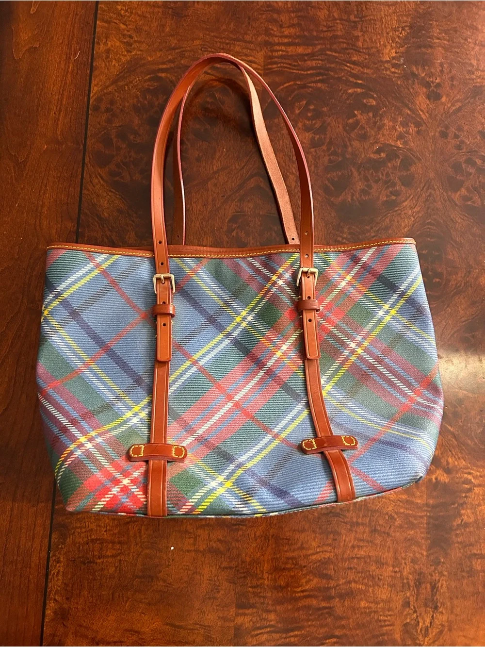 Vintage Dooney & Bourke Windsor Tartan Plaid Tote Bag Made USA Leather Trim Duck